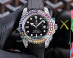 Replica Rolex Submariner Rubber Strap Black Face Rainbow Bezel Watch 40mm_th.jpg